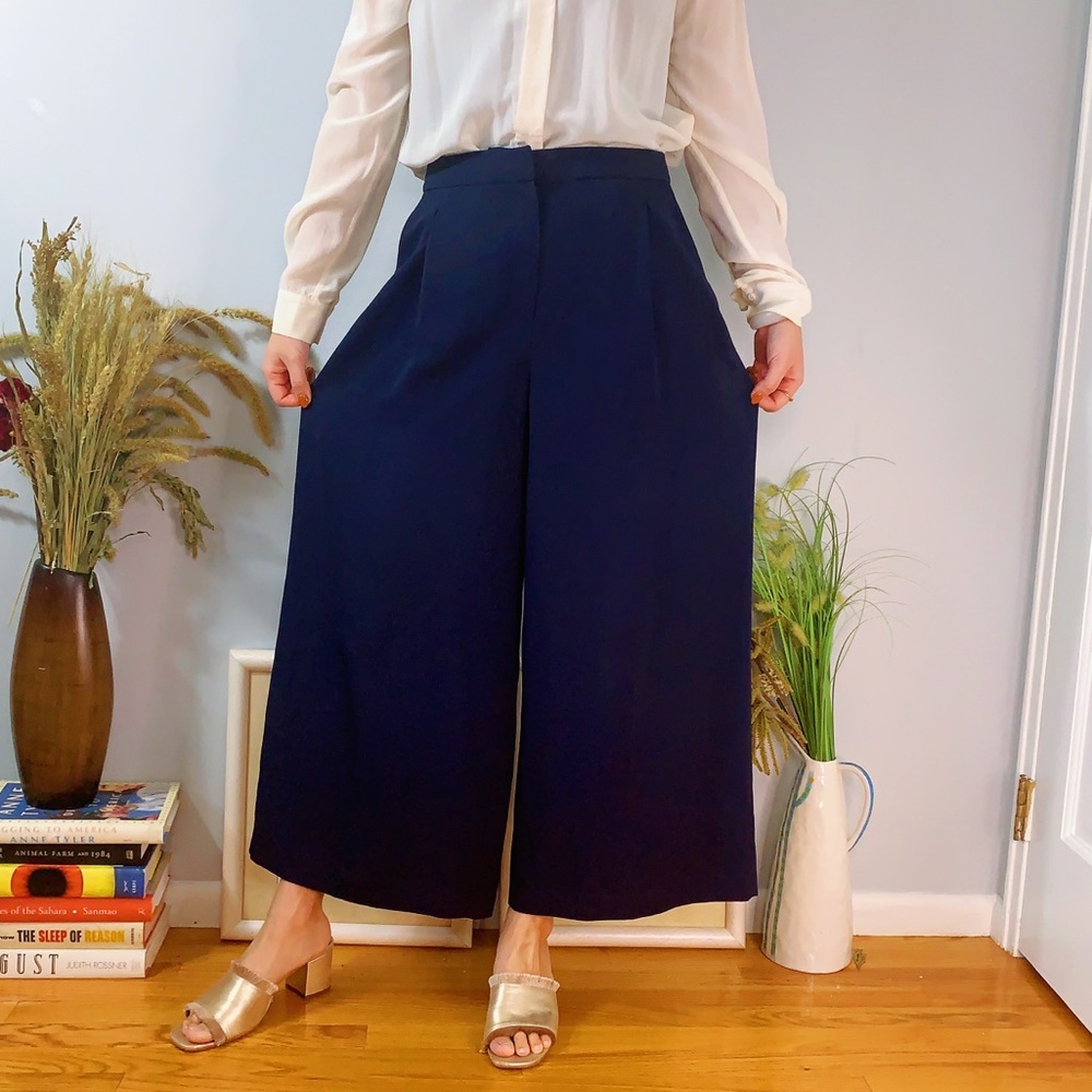 Massimo Dutti Navy Palazzo Trousers Size 6